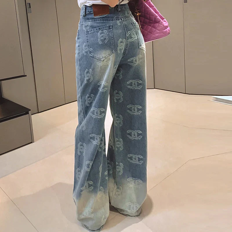 Gradient jacquard logo denim pants 1024092921