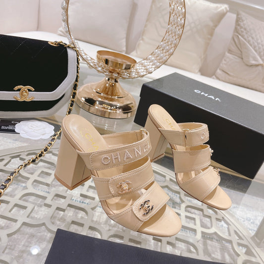 23 CL Latest Double C Logo Buckle High Heel Slippers XC04070703