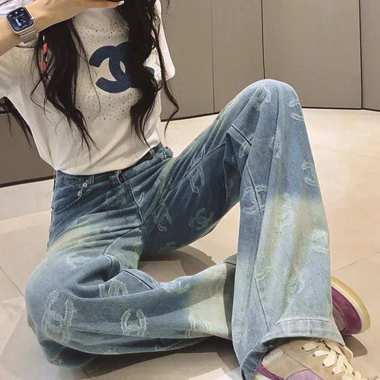Gradient jacquard logo denim pants 1024092921