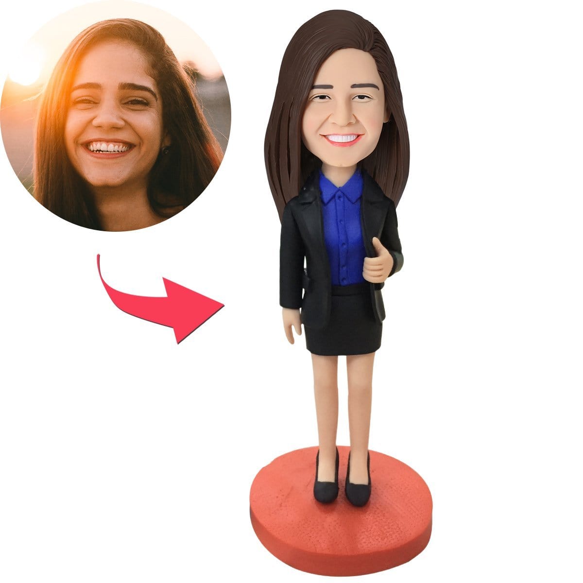 Personalized Female Executive Best Employee Trophy Base Bobblehead With Engraved Text