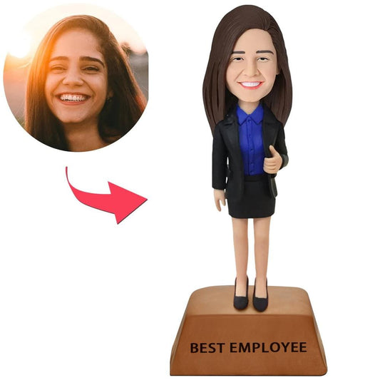 Personalized Female Executive Best Employee Trophy Base Bobblehead With Engraved Text