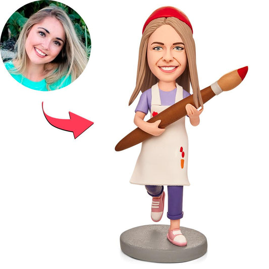 Gifts for Painting Lovers Custom Bobblehead With Engraved Text Female Painter