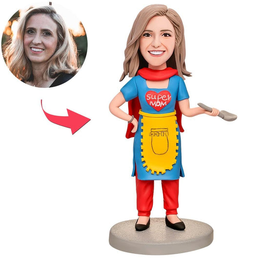 ustom Bobblehead with Engraved Text Mother's Day Gifts - Mother in Blue Dress C