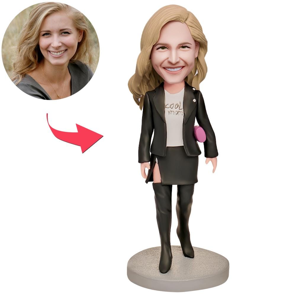 Personalized Bobblehead with Text Mother's Day Gift - Super Cool Mum in Black Suit