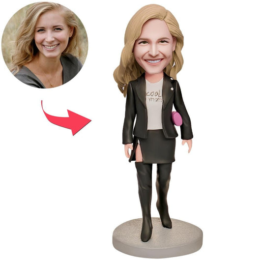 Personalized Bobblehead with Text Mother's Day Gift - Super Cool Mum in Black Suit