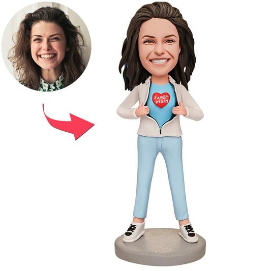 Personalized Bobblehead with Engraved Text Super Mum in White Coat Mother's Day Gifts