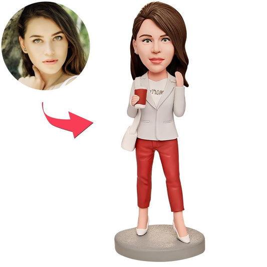 Mother's Day Custom Bobblehead with Engraved Text Gifts for Her - Mum Holding Coffee Cup