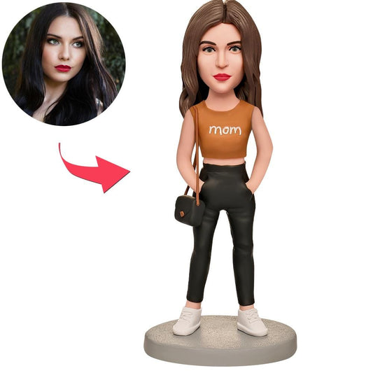 Personalized Bobblehead with Engraved Text Mother's Day Gift - Mum with Black Bag