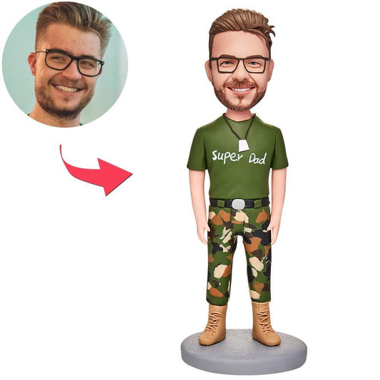 Custom Bobblehead with Engraved Text Father's Day Gifts - Dad in Camouflage