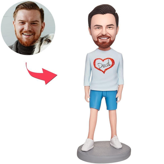 Custom Bobblehead with Engraved Text Father's Day Gifts - Dad with Heart Painted on Clothes