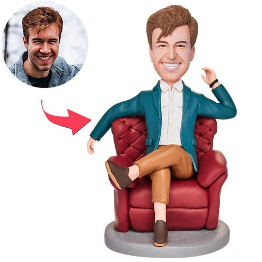 Custom Bobblehead with Engraved Text Father's Day Gifts - Dad Sitting on Sofa