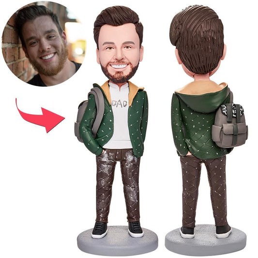 Custom Bobblehead with Engraved Text Father's Day Gifts - Dad with Backpack