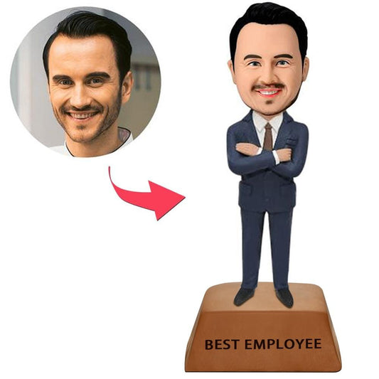 Personalized Businessman Bobblehead with Best Employee Trophy Base With Engraved Text