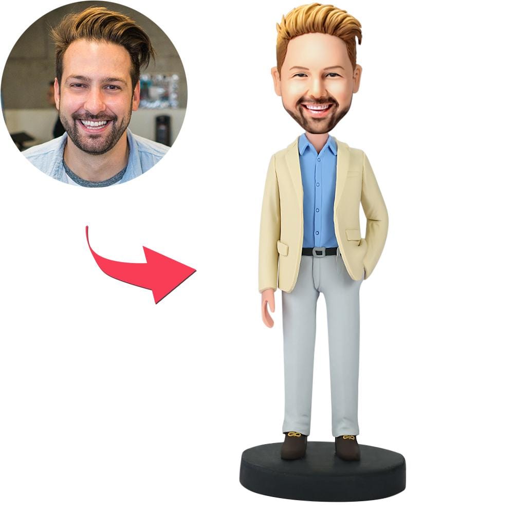 Personalized Businessman With Hand In Pocket Bobblehead With Engraved Text