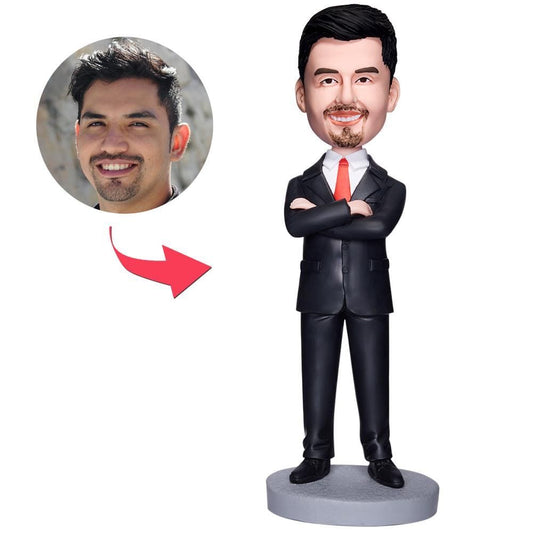 Personalized Business Man Arms Folded Bobblehead With Engraved Text