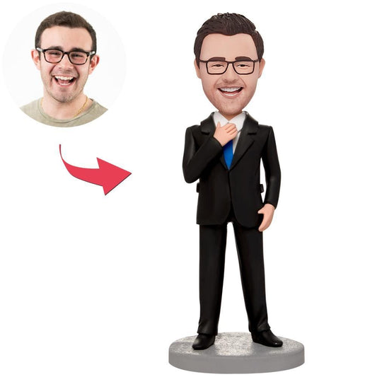 Personalized Business Man Holding Tie Bobbleheads With Engraved Text