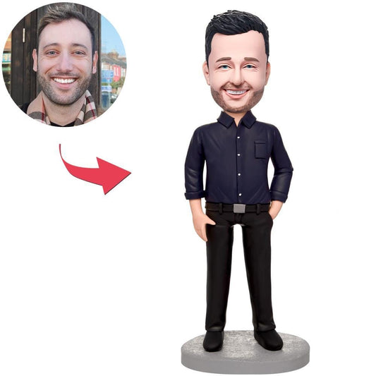 Personalized Business Man In Black Suit Bobbleheads With Engraved Text