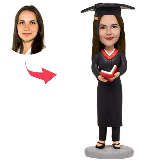 Custom Bobblehead Female Graduate With Red Book And Engraved Text Graduation Gifts