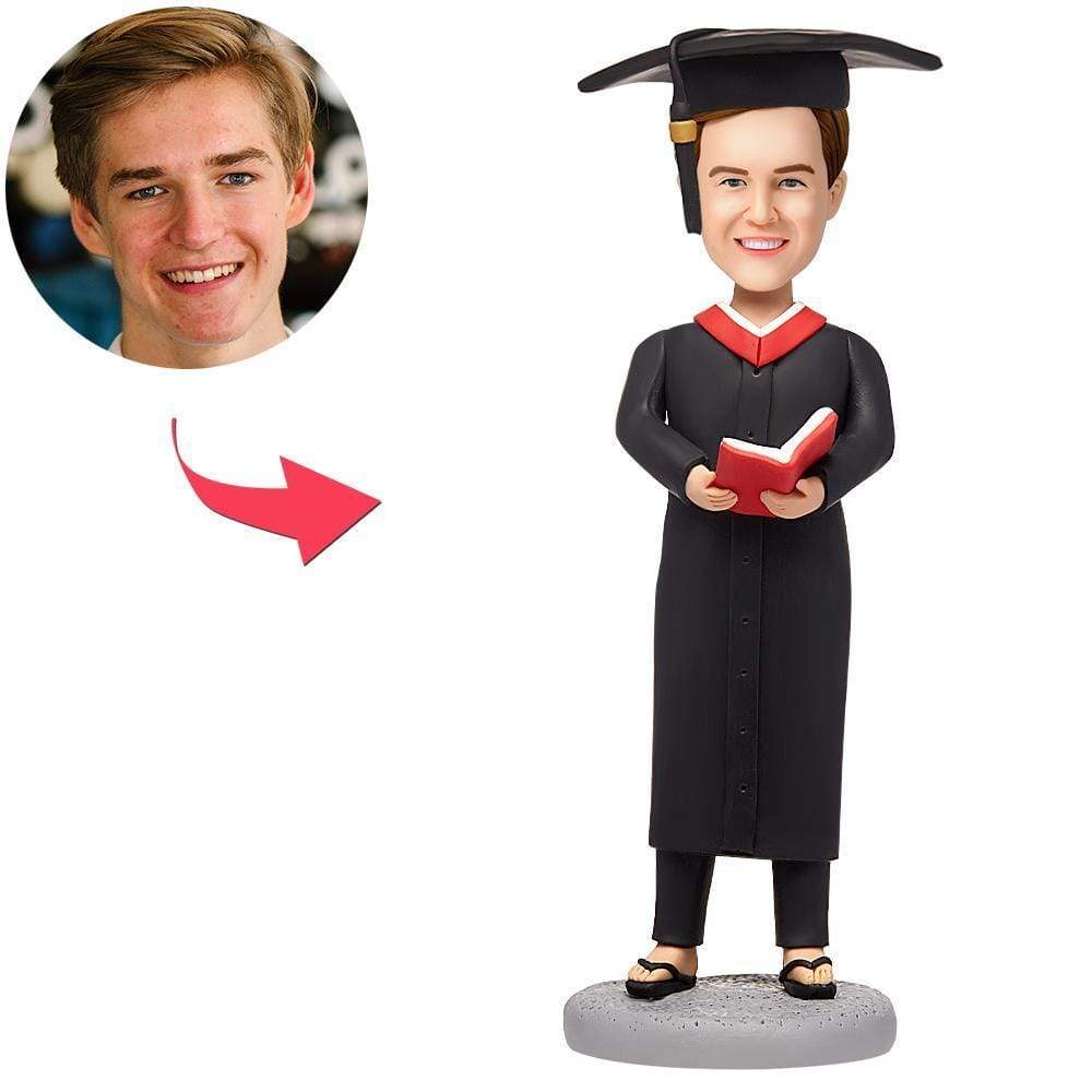 Custom Bobblehead Male Graduate With Red Book And Engraved Text Graduation Gifts for Him