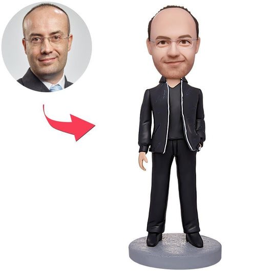 Custom Bobblehead Black Suit Boss Businessmans With Engraved Text
