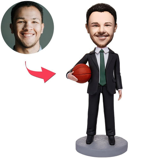 Custom Bobblehead Boss Businessman And Basketball Custom Engraved Text Bobbleheads