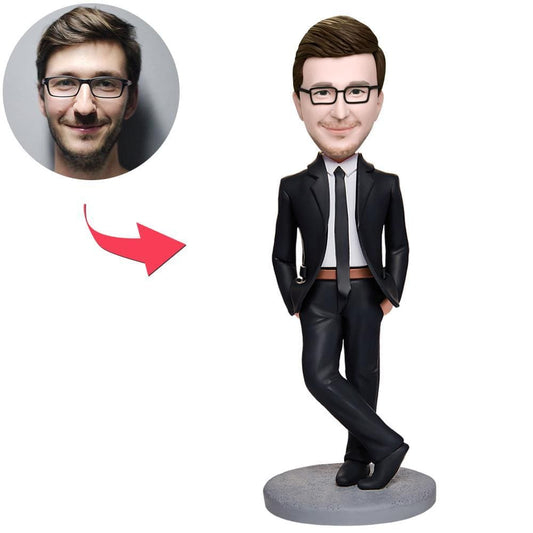 Custom Business Man With Hands In Pockets Bobbleheads With Engraved Text
