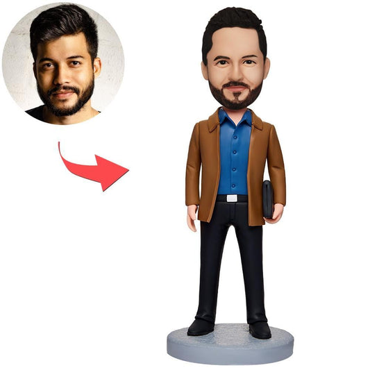 Personalized Business Man In Brown Clothes Bobbleheads With Engraved Text