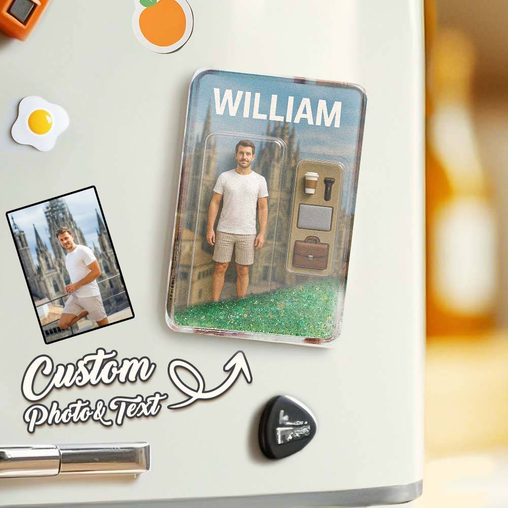 Custom Action Figure Pack Packaging Toy Box Style Art Gift Personalized Quicksand Fridge Magnet Gift for Father