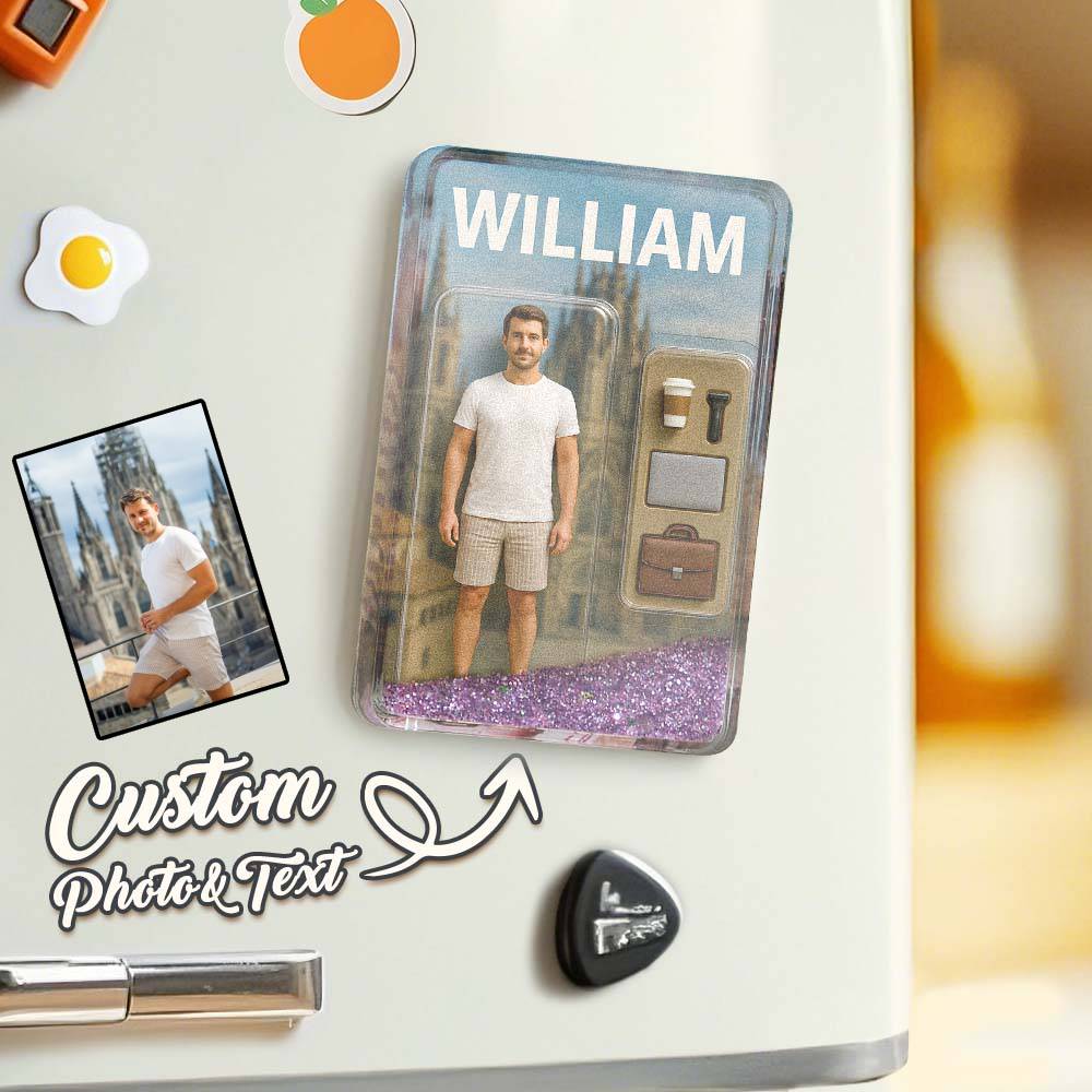 Custom Action Figure Pack Packaging Toy Box Style Art Gift Personalized Quicksand Fridge Magnet Gift for Father