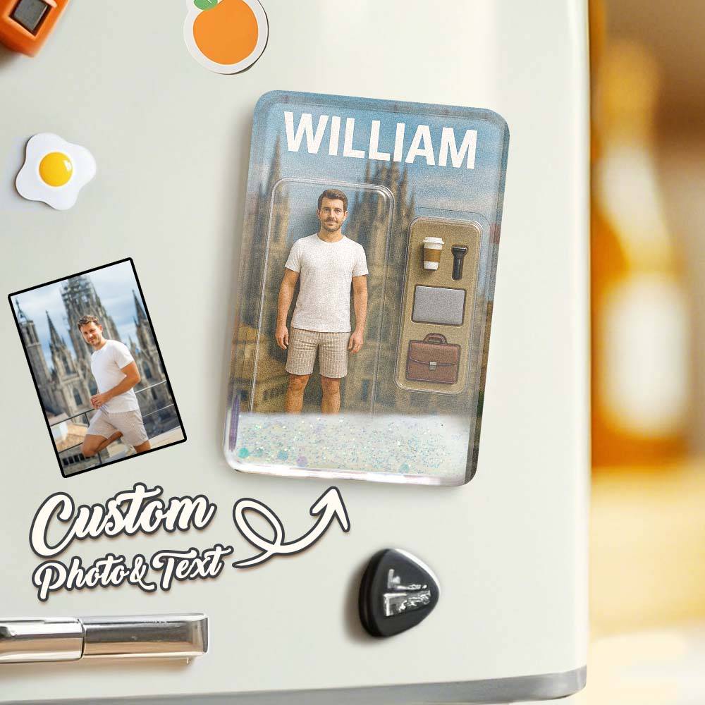 Custom Action Figure Pack Packaging Toy Box Style Art Gift Personalized Quicksand Fridge Magnet Gift for Father