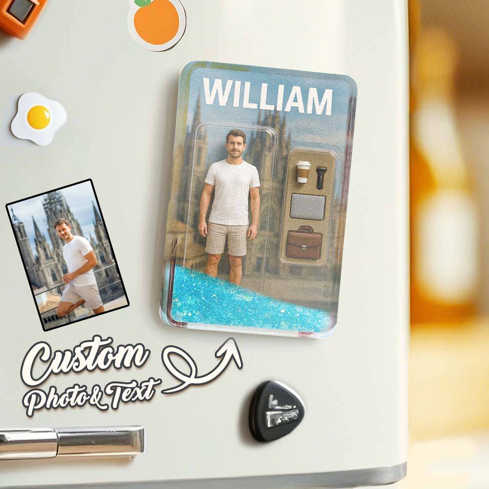 Custom Action Figure Pack Packaging Toy Box Style Art Gift Personalized Quicksand Fridge Magnet Gift for Father
