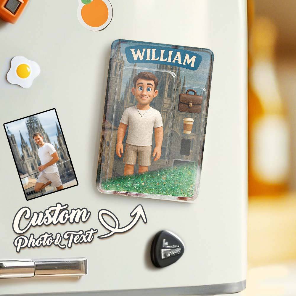 Custom Action Figure Pack Packaging Toy Box Style Art Gift Personalized Quicksand Fridge Magnet Gift for Father