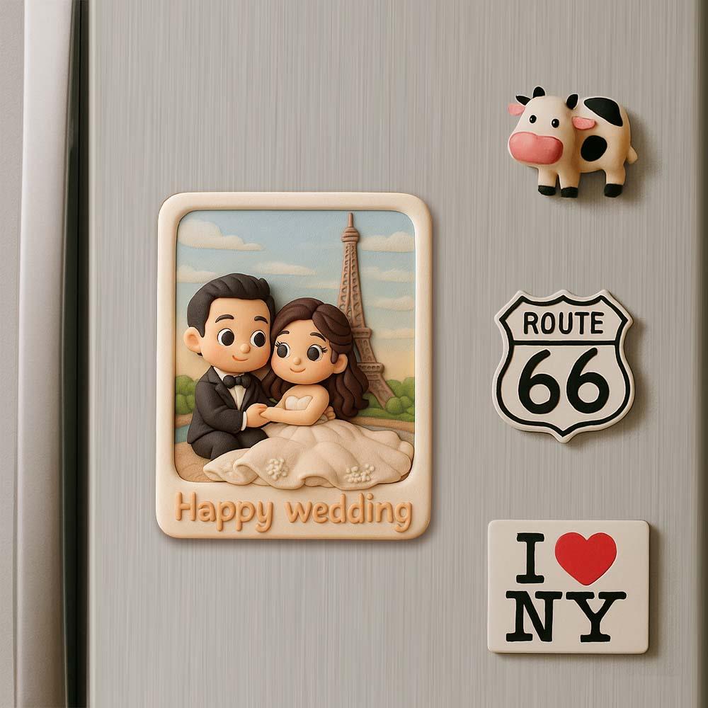Custom Couple Cartoon Fridge Magnet from Photo Personalized 3D Mini Character Gift for Boyfriend or Girlfriend