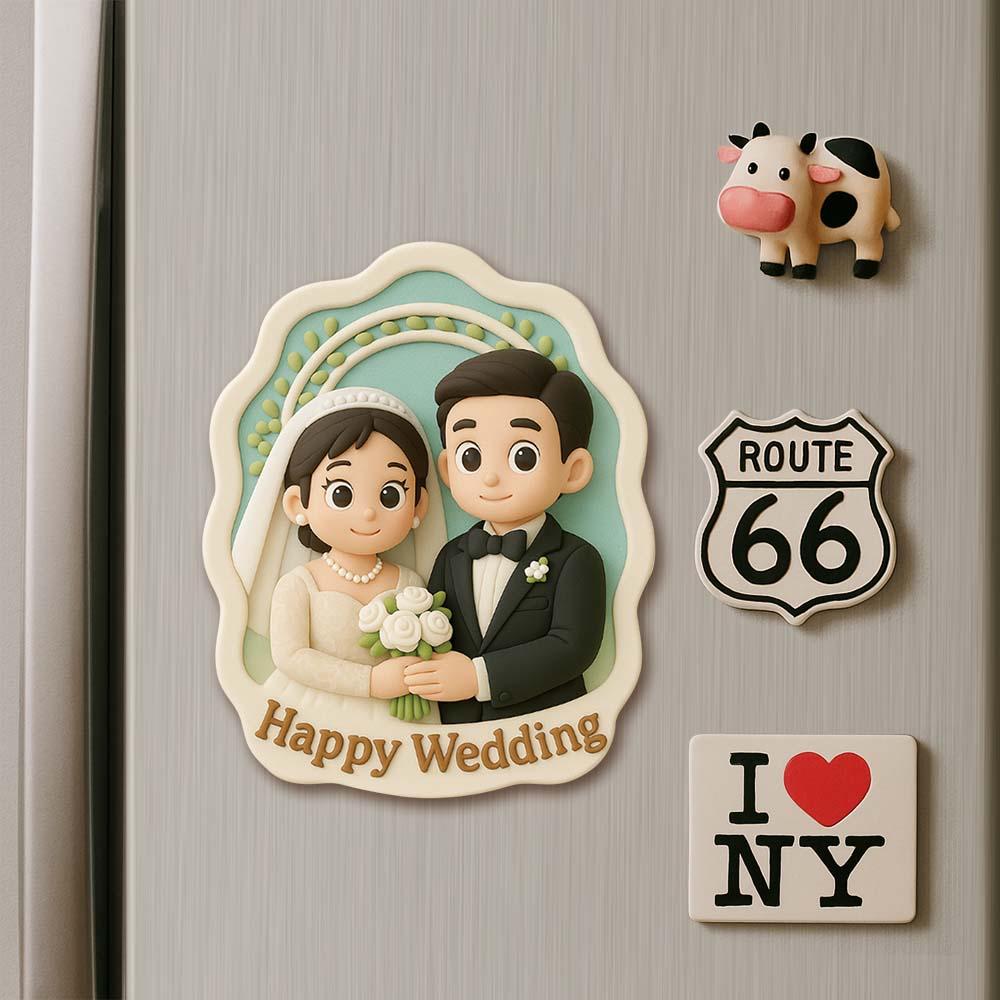 Custom Couple Cartoon Fridge Magnet from Photo Personalized 3D Mini Character Gift for Boyfriend or Girlfriend