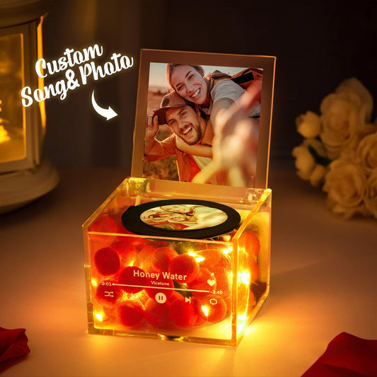 Mini Music Record Player Custom Photo with Light Personalized Music Acrylic Box