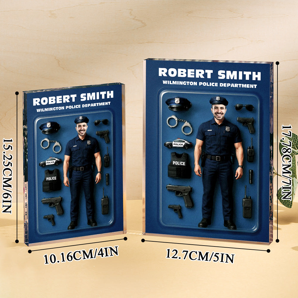 Personalized Police Officer Action Figure Customizable Head Packaging Custom Acrylic Block Plaque Gift For Police Officers