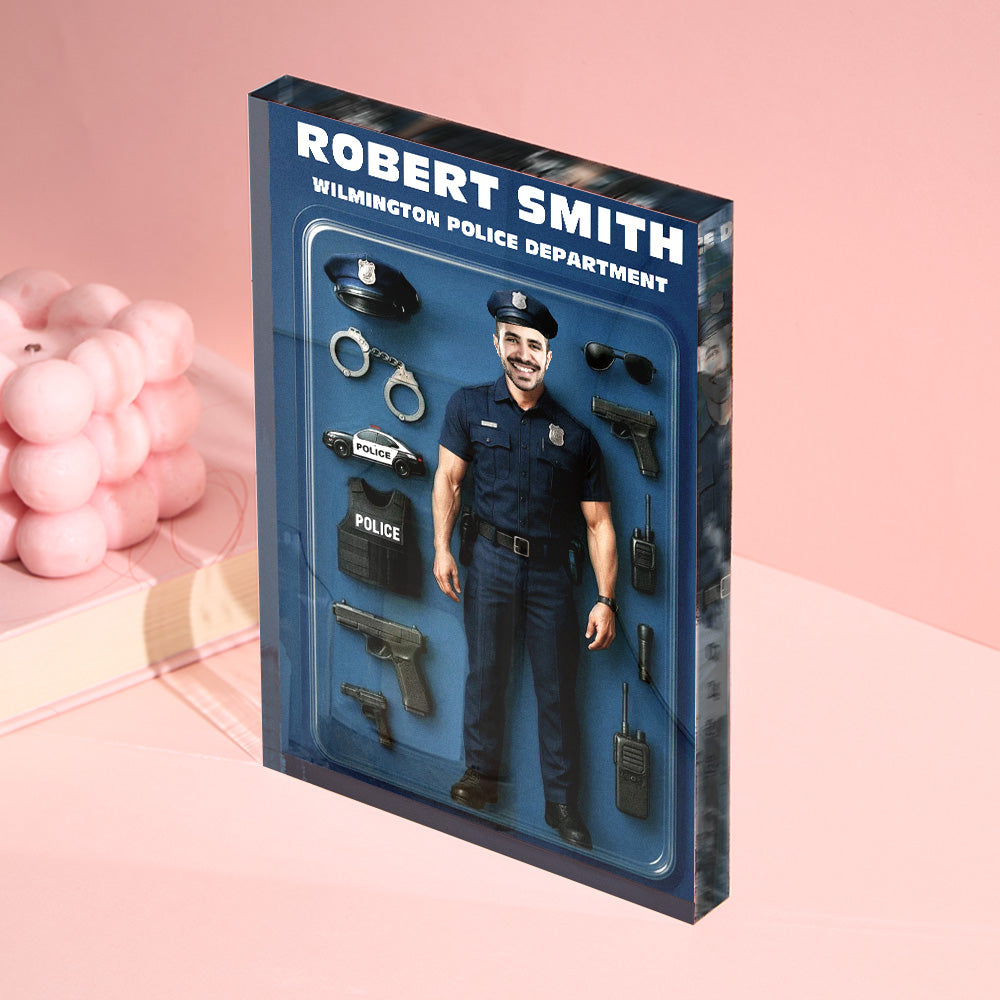 Personalized Police Officer Action Figure Customizable Head Packaging Custom Acrylic Block Plaque Gift For Police Officers