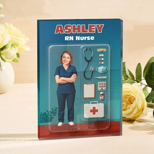 Personalized Nurse Action Figure Customizable Head Packaging Custom Acrylic Block Plaque Gift For Nurse