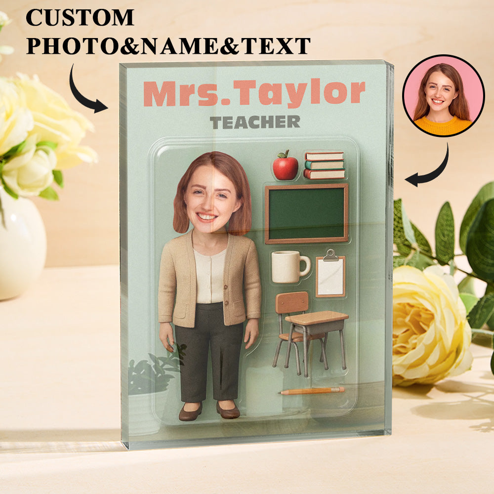 Personalized Teacher Action Figure Customizable Head Packaging Custom Acrylic Block Plaque Gift For Teacher