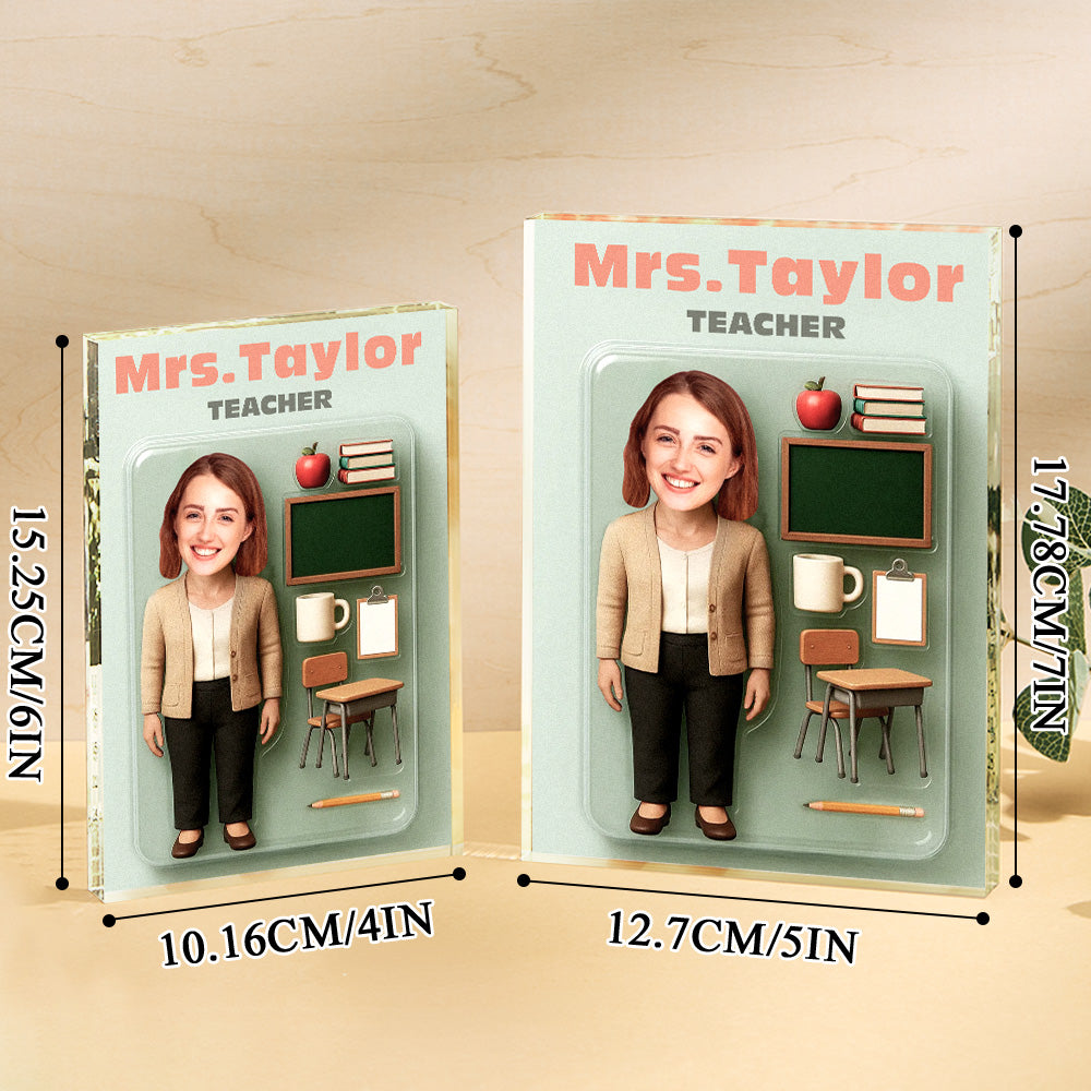 Personalized Teacher Action Figure Customizable Head Packaging Custom Acrylic Block Plaque Gift For Teacher