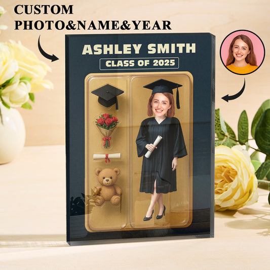 Personalized Graduation Action Figure Customizable Head Packaging Custom Acrylic Block Plaque Gift For Graduation