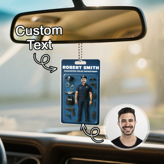 Custom Action Figure Customizable Head Packaging Toy Box Style Art Gift Personalized Acrylic Car Hanger Gift for Police Officers