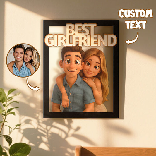 Personalized Cartoon Portrait Wall Frame Custom Wooden Cartoon Portrait Best Boyfriend GIrlfrend Unique Anniversary Birthday Holiday Gift