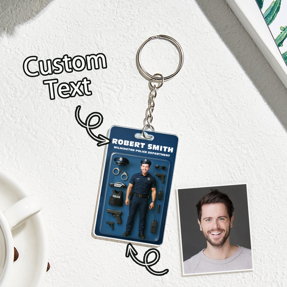 Custom Action Figure Customizable Head Packaging Toy Box Style Art Gift Personalized Acrylic Keychain Gift for Police Officers