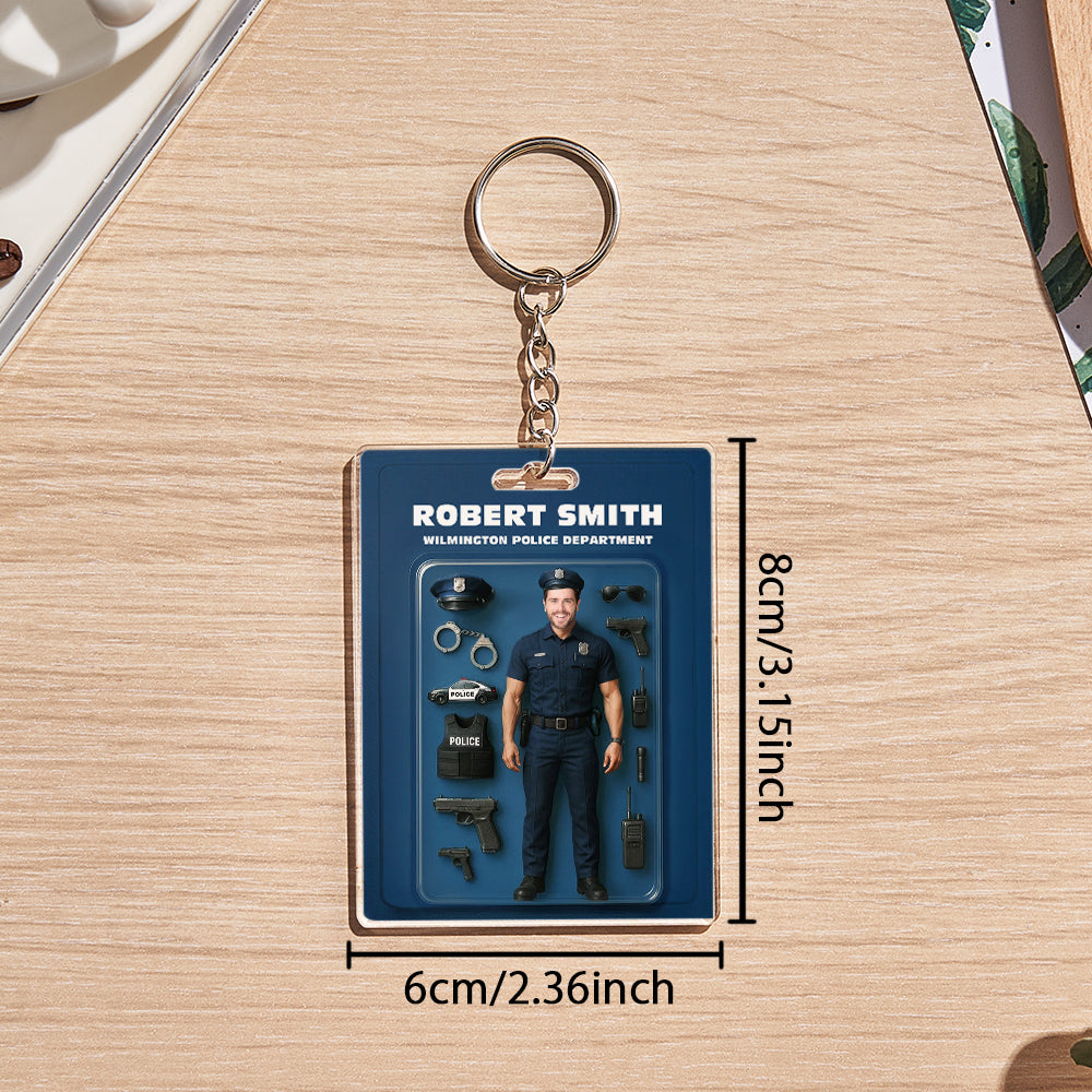Custom Action Figure Customizable Head Packaging Toy Box Style Art Gift Personalized Acrylic Keychain Gift for Police Officers