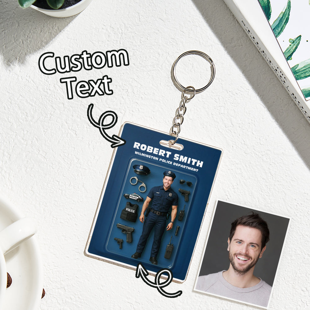 Custom Action Figure Customizable Head Packaging Toy Box Style Art Gift Personalized Acrylic Keychain Gift for Police Officers