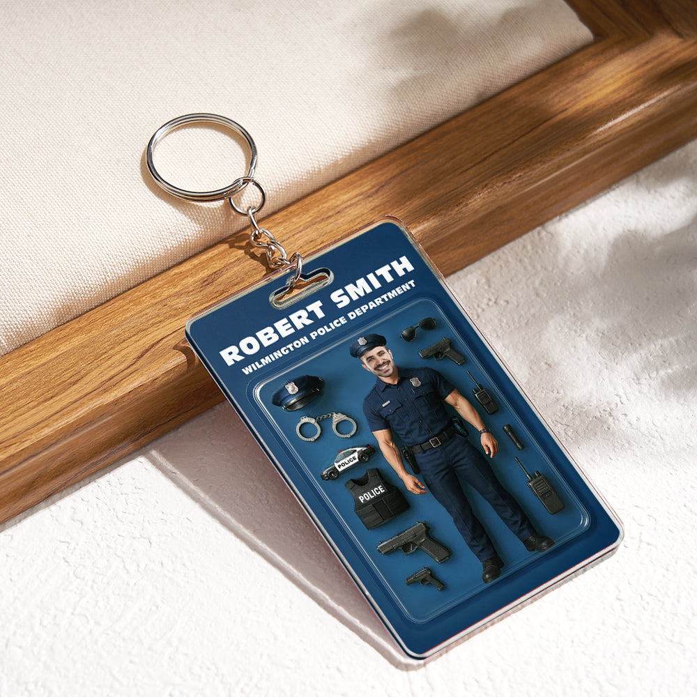 Custom Action Figure Customizable Head Packaging Toy Box Style Art Gift Personalized Acrylic Keychain Gift for Police Officers