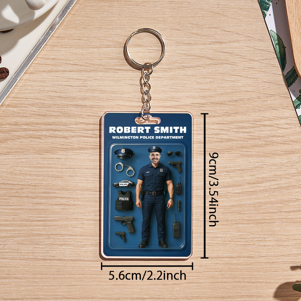 Custom Action Figure Customizable Head Packaging Toy Box Style Art Gift Personalized Acrylic Keychain Gift for Police Officers