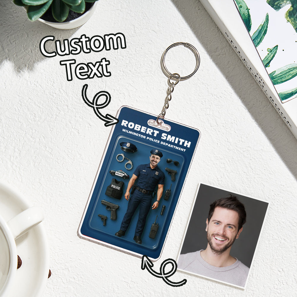 Custom Action Figure Customizable Head Packaging Toy Box Style Art Gift Personalized Acrylic Keychain Gift for Police Officers