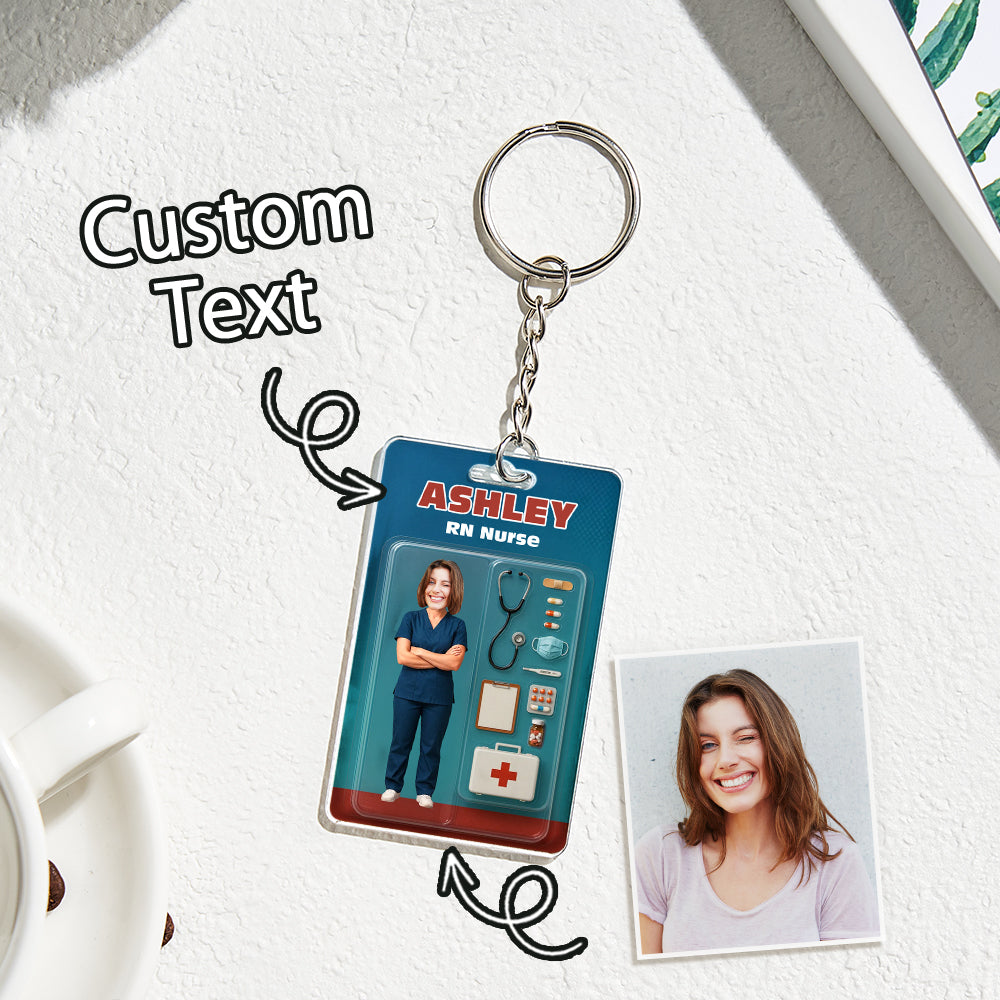 Custom Action Figure Customizable Head Packaging Toy Box Style Art Gift Personalized Acrylic Keychain Nurses Day Gift for Nurse